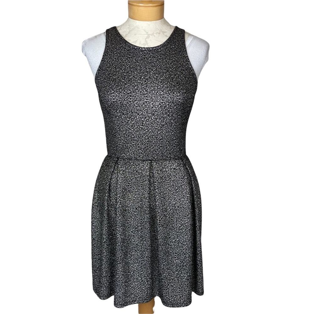 Charming Charlie Sleeveless Skater Mini Dress Black and Gold Speckled Size Small